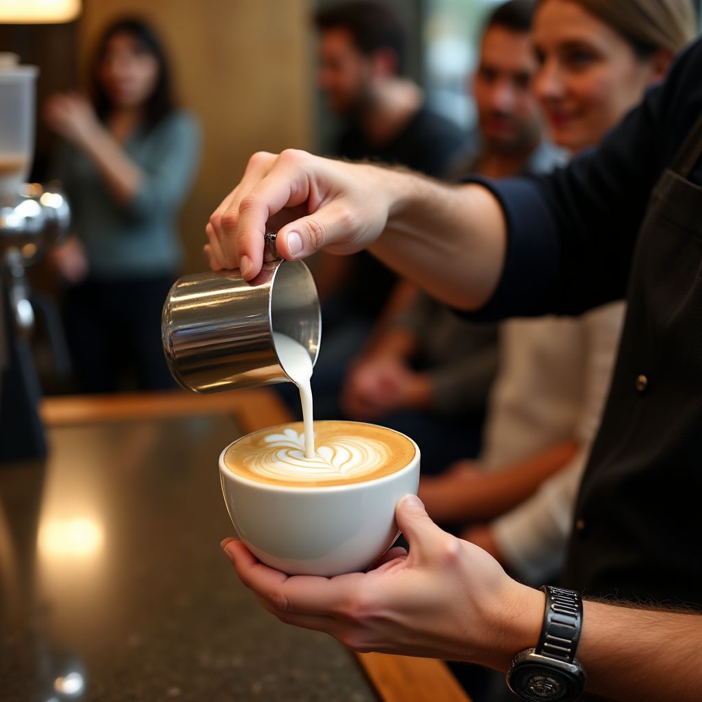 Barista demonstrating latte art techniques