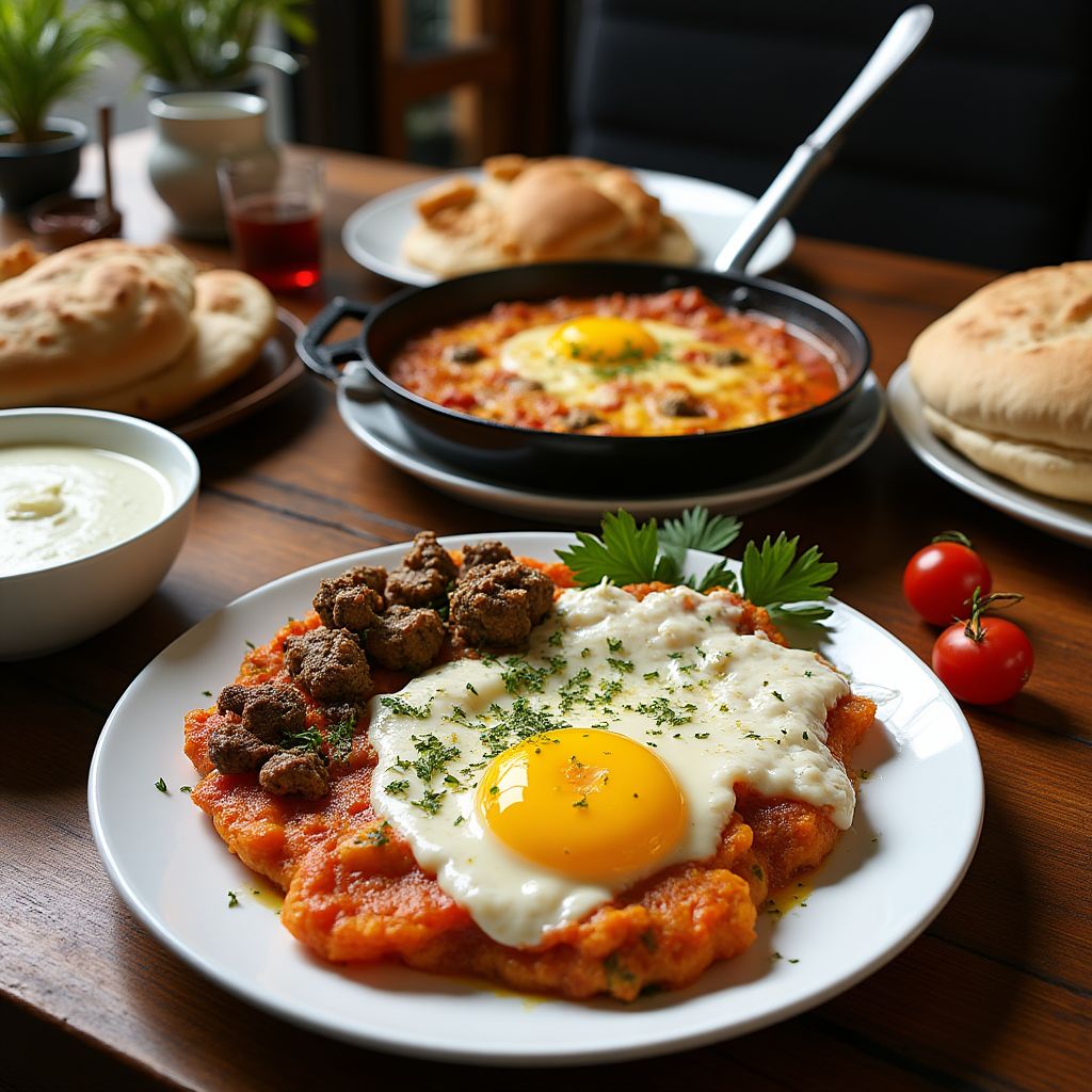 Kepos Street Kitchen Middle Eastern breakfast spread with shakshuka and labneh