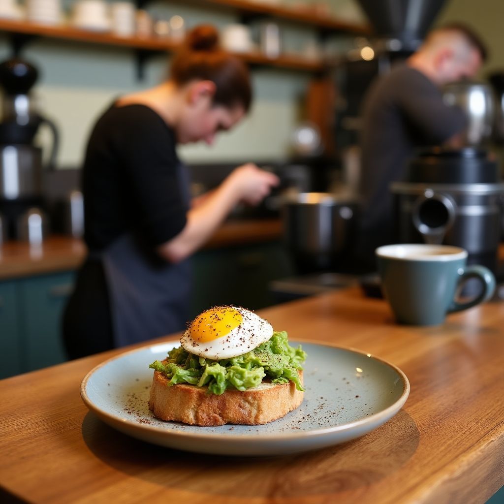 Single Origin Roasters specialty coffee preparation and breakfast plate