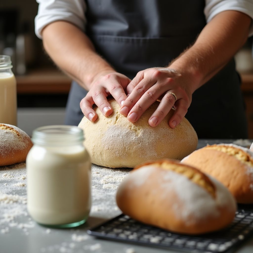 Chef demonstrating sourdough bread making techniques