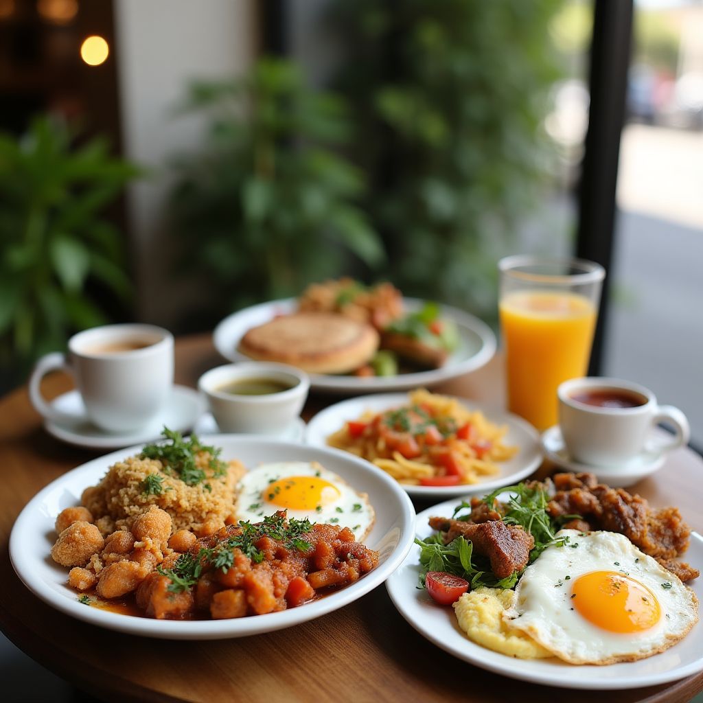 Modern sustainable breakfast cafe with diverse menu options
